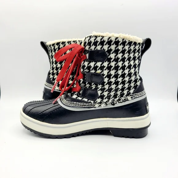 SOREL Tivoli Tweed Houndstooth Boots Size 5 Lace Up Waterproof Rain Snow - Picture 6 of 15